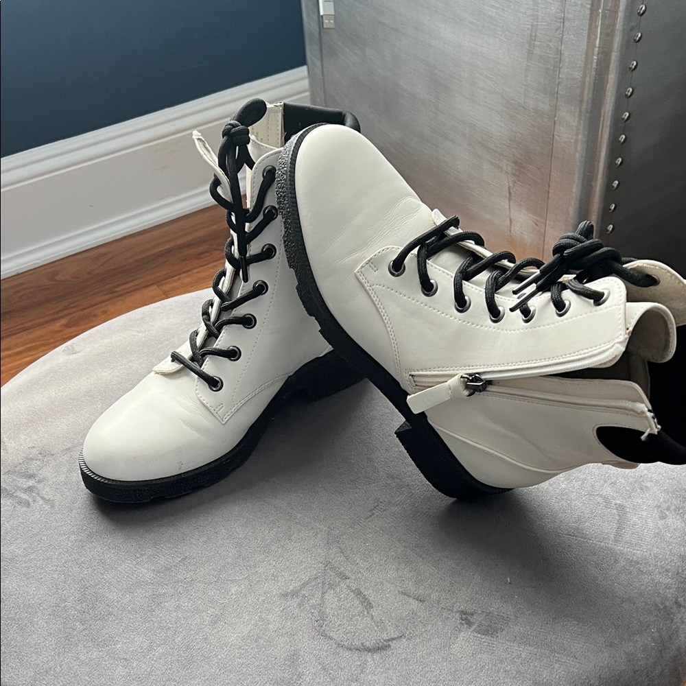 Dr. Scholl's White Combat Boots with Black Accents
